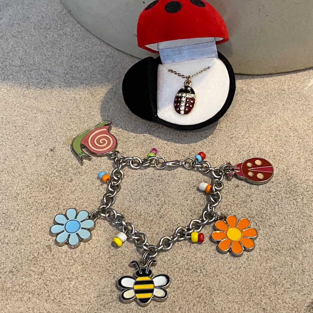 Children’s Charm Bracelet & Ladybug Necklace Lot